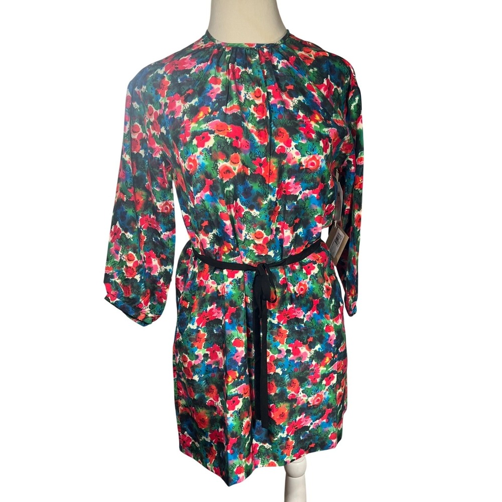 Band of Outsiders La Garconne Floral Print Silk Dress Green Multi Size 3